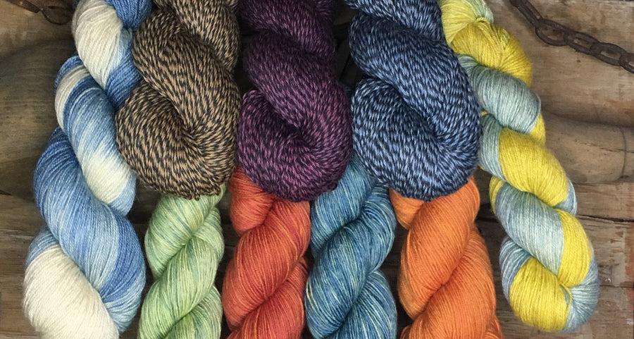 Goldenrod and indigo fingering weight yarn