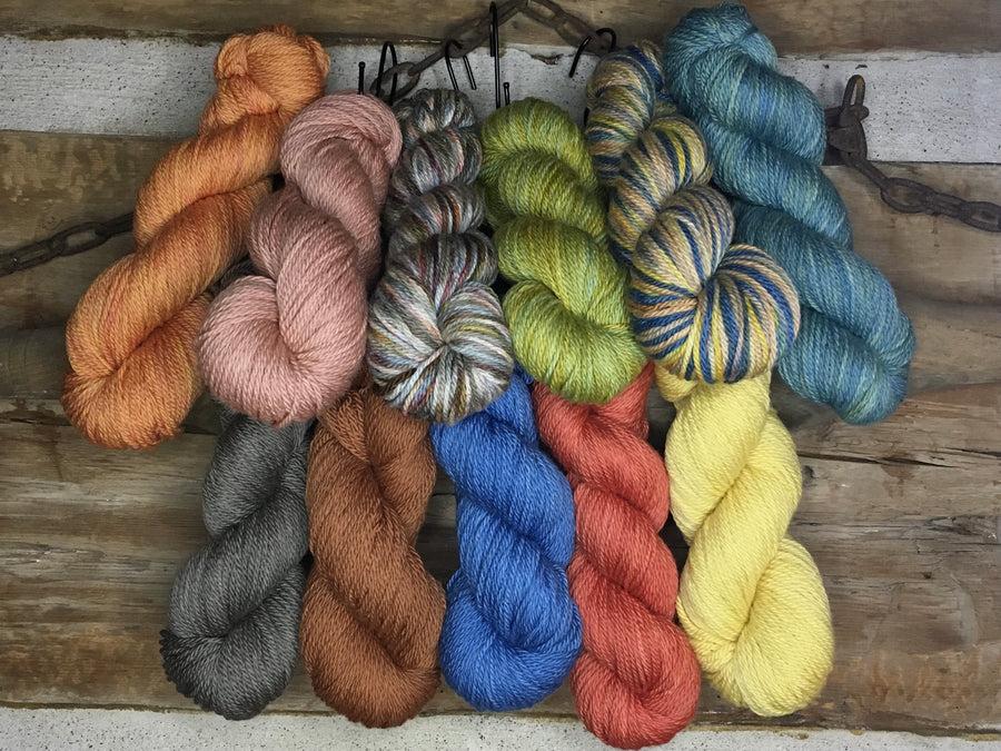 Multi-coloured naturally dyed worsted weight yarn